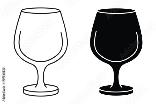 Two wine glasses side by side one outlined and one filled