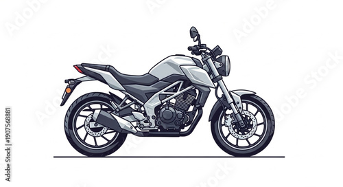 Modern Silver Motorcycle Isolated on White Background.