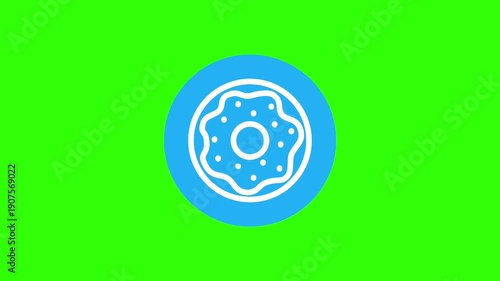 Animated Donut with White Scalloped Edge Pattern Loop on Green Screen, Floral Circle, Abstract Motion Graphic, Bakery Decor, Sweet Snack, Chroma Key