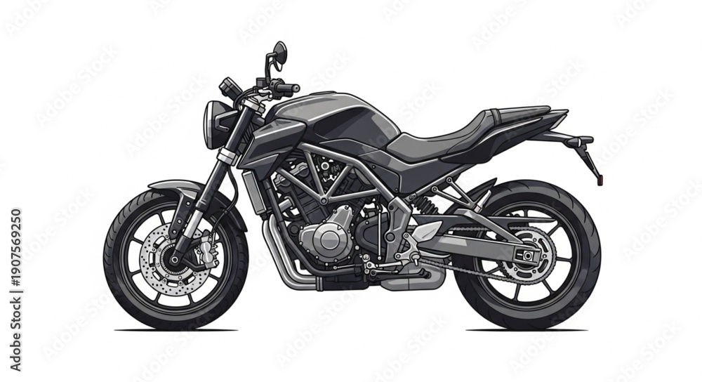 Obraz premium Modern Motorcycle Side View Isolated White Background.