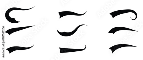 Decorative curved shape vector Swoosh tails or swashes elements for test style, sports or brand logo and digital design. Vector illustration.