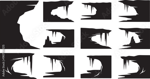 Collection of abstract black and white dripping shapes designs