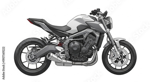 Modern Motorcycle Side View Isolated on White Background.