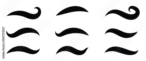 Set of hand drawn black calligraphy swoosh tail in different style used for text underlines, web design and  baseball, football logo. EPS 10.