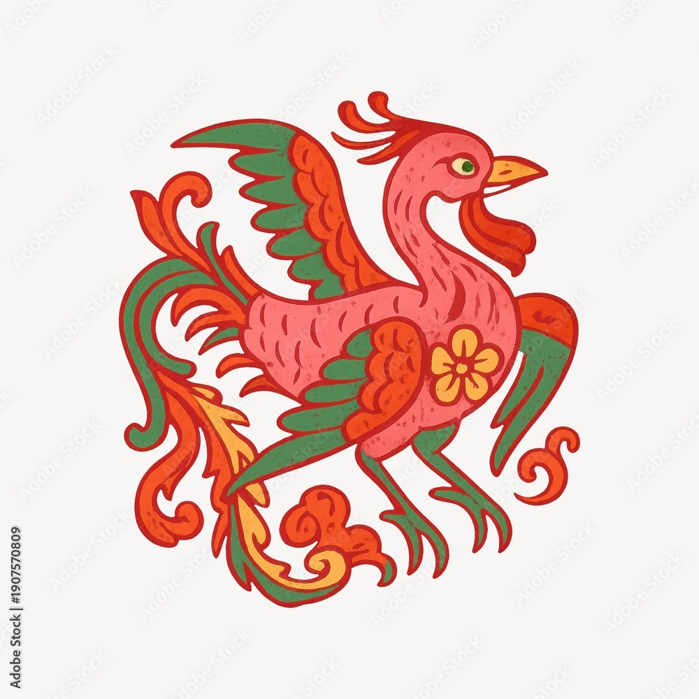 Fototapeta premium Colorful mythical bird illustration