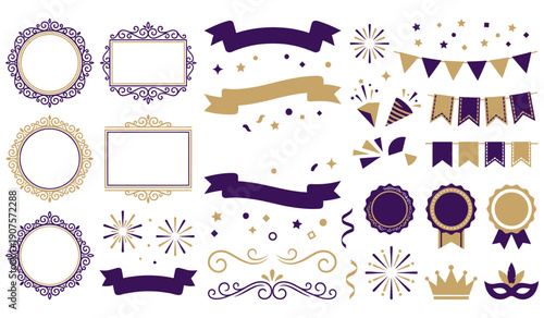Elegant decorative elements and badges for festive or celebratory occasions