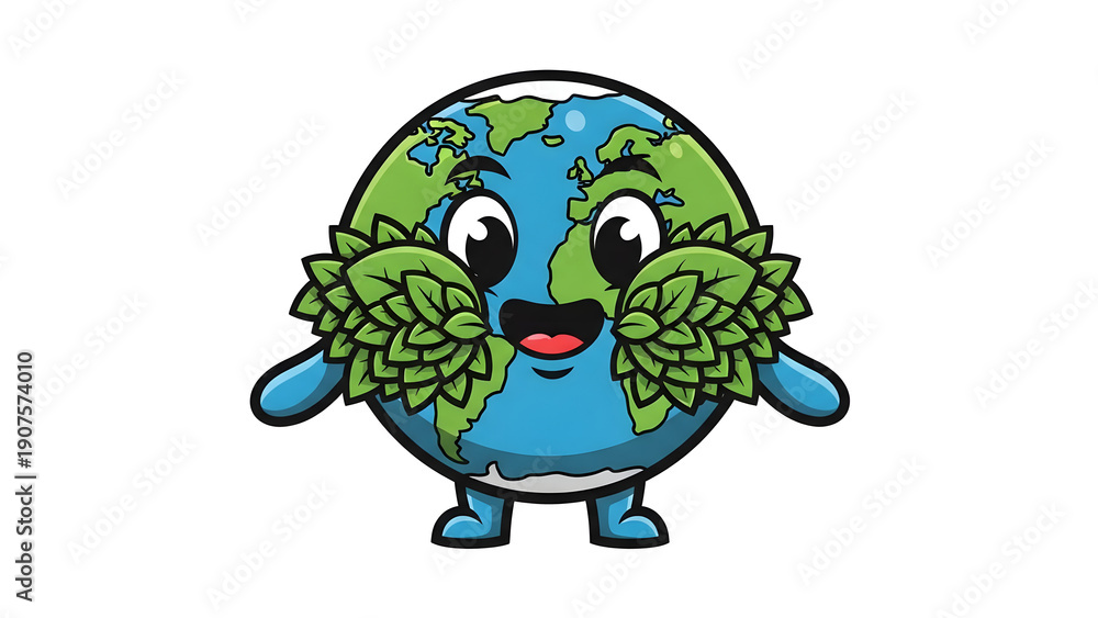 Obraz premium Cartoon Earth Character with Green Leaves 6.