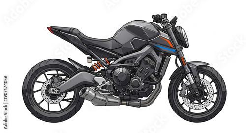 Modern Sport Motorcycle Side View Isolated on White Background.