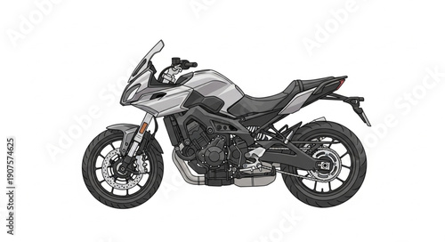 Modern Sport Touring Motorcycle Isolated on White Background.