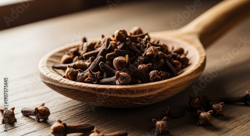 Wallpaper Mural Wooden spoon full of dried cloves, spice and seasoning, rustic background Torontodigital.ca