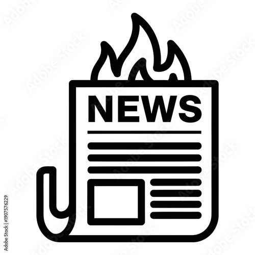 Burning newspaper icon symbolizing breaking news, hot topics, or urgent information.