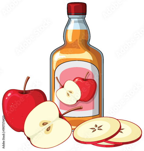 Apple Cider Vinegar Bottle with Fresh Apple Slices