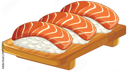 Salmon Nigiri Sushi on a Wooden Geta Board Vector Illustration