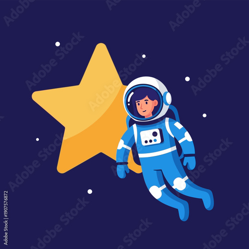 Astronaut Floating Near Yellow Star.