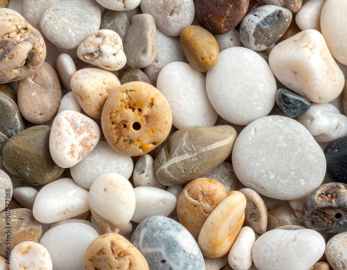 Close-up of a diverse collection of smooth, colorful pebbles, showcasing natural textures and shapes, perfect for backgrounds.