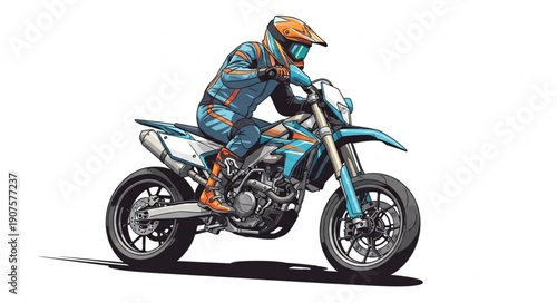 Motocross Rider on Motorcycle in Action.