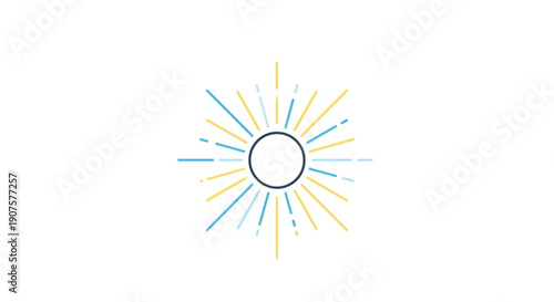 Vibrant sunburst graphic with yellow and blue rays on white background