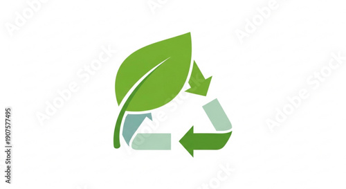 Eco friendly recycling symbol with green leaf on white background for sustainability