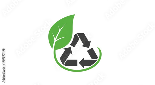 Eco friendly recycling symbol with green leaf on white background