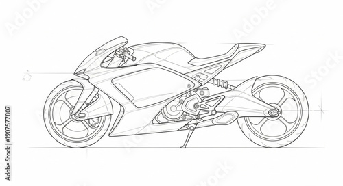 Motorcycle blueprint sketch technical drawing illustration.