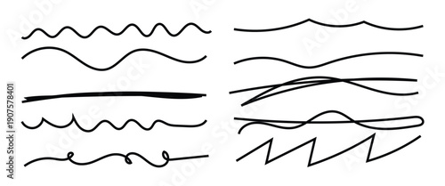 Marker scribble elements collection. Hand drawn strokes, underlines. Simple brush stocks calligraphy effects ideal for business, school presentation. Doodle set isolated on white background.