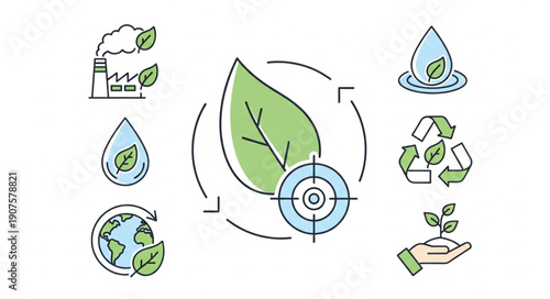 Environmental Protection Icons Set With Leaf Target.