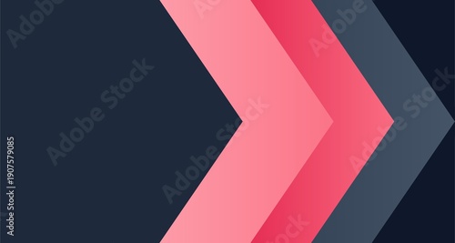Chevron arrow graphic design element, pink and dark grey on black background, for website or presentation, overlay effect, template