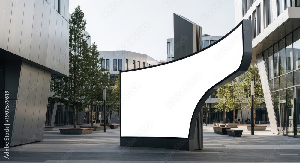 Fototapeta premium Blank curved billboard mockup in modern business district 