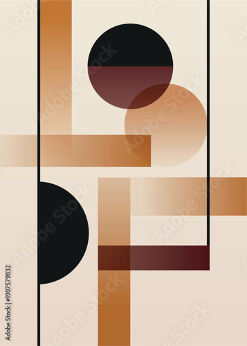 minimalist geometric art, gradient orange, purple, black, beige, rectangle, circles, straight lines