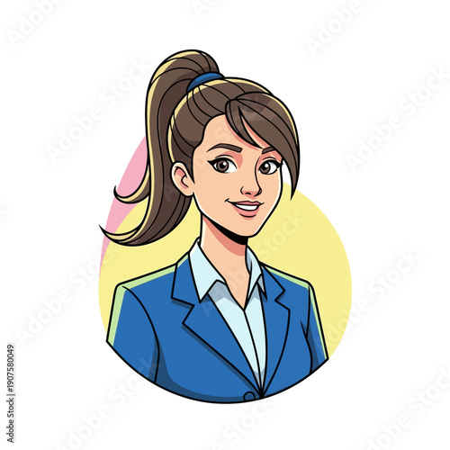 Cartoon Businesswoman with Pony Tail.