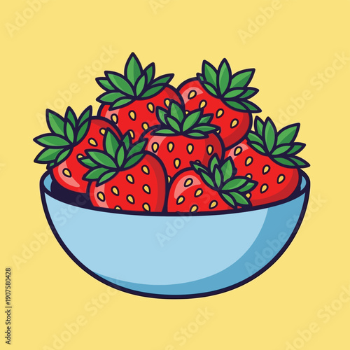 Bowl of Fresh Strawberries Illustration.