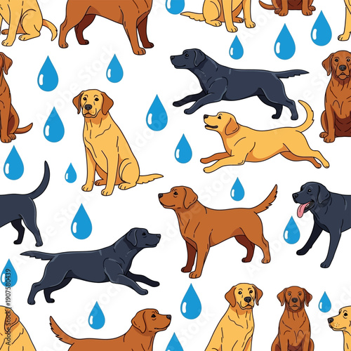Cartoon Dogs Rain Water Drops.