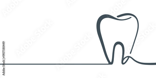 Minimalist line art tooth banner with copy space, clean dental health concept on transparent background