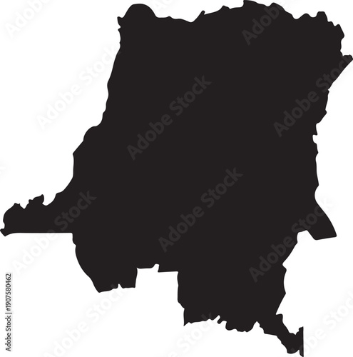 Black silhouette map of Democratic Republic of Congo on white background Africa country.