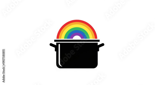 Black pot with rainbow emerging from top symbolizing luck and abundance
