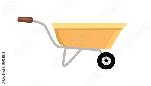 Yellow Wheelbarrow for Gardening and Construction. Outdoor Garden Wheelbarrow. Classic Wheelbarrow. Garden Wheelbarrow