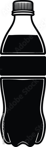 Refreshing beverage bottle: A monochromatic representation of a soda bottle filled with a dark liquid. A clean, classic design conveying simplicity and refreshment.