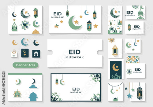 Eid Mubarak Islamic Festival Decorations and Elements Collection