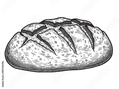 Artisan bread loaf engraving illustration for bakery packaging