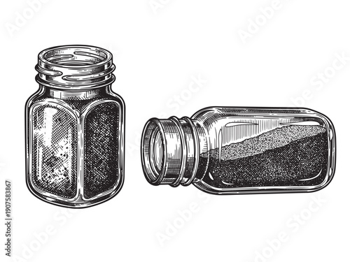 Spice jar engraving illustration for seasoning packaging design