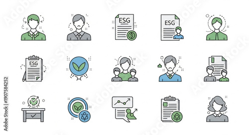 ESG concept icons representing sustainability and corporate responsibility.