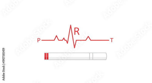 Ecg heartbeat line graph with cigarette on white background