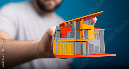 Man holding a miniature hou...