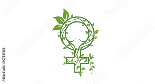 Eco friendly female symbol with green leaves and vines on white background