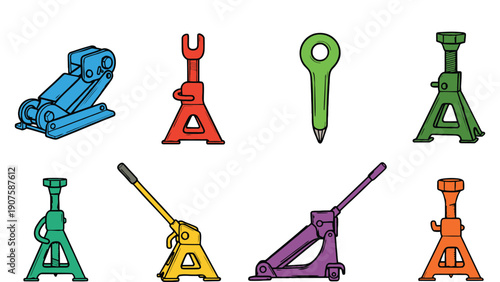Car jack vector icons in different colors and styles for automotive use