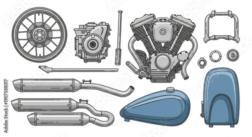 Motorcycle Parts Collection Engine Wheel Exhaust Fuel Tank.