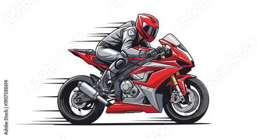 Motorcycle Racer Speeding on Red Sportbike.