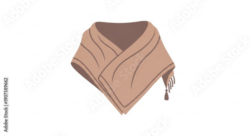 Soft beige scarf with brown lines and tassel folded stylishly