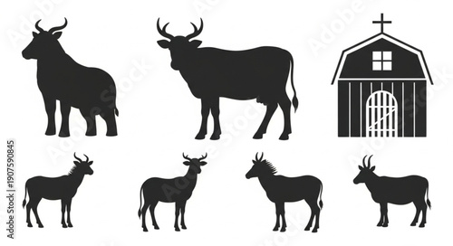 Farm Animals and Barn Silhouette Collection.