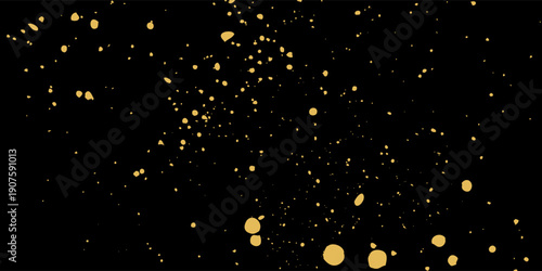 Gold glitter texture on a black background. Holiday background. Golden explosion of confetti. Golden grainy abstract  texture on a black  background. Design element. Vector illustration,eps 10.